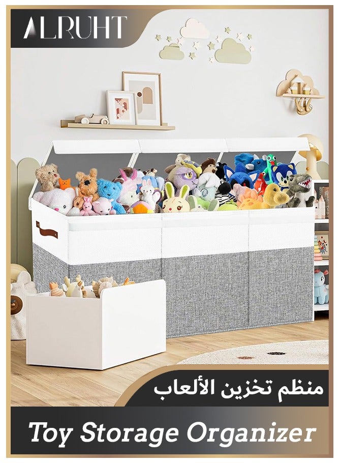 Alruht 150L Foldable Toy Storage Organizer with Lid and Divider, Clothing Box with Lids and Toy Storage Bins for Kids Playroom Nursery, Foldable Clothing Chest, Toy Organizer Box for Bedroom, Clothing Storage Box, Gray White - Image 1